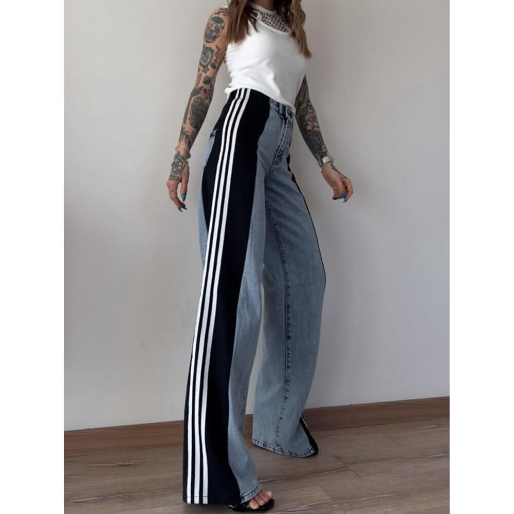 Women’s Patchwork Striped High Waisted Stretch Je… - image 5